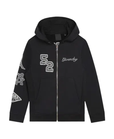 GIVENCHY LOGO-EMBROIDERED ZIP-UP HOODIE
