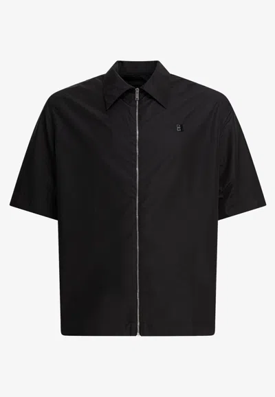 Givenchy Logo Embroidered Zip-up Shirt In Nero