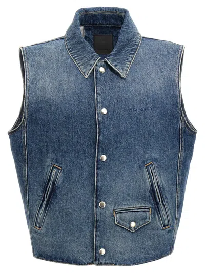 Givenchy Logo Embroidery Denim Waistcoat In Blue