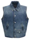 GIVENCHY LOGO EMBROIDERY DENIM VEST GILET BLUE