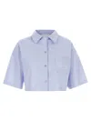 Givenchy Cropped Cotton Shirt With Embroidered Logo In Blue