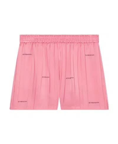 Givenchy Logo Embroidery Silk Shorts In Pink