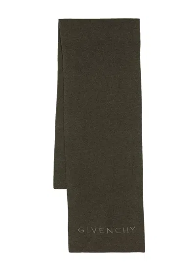 Givenchy Logo-embroidery Wool Scarf In Black