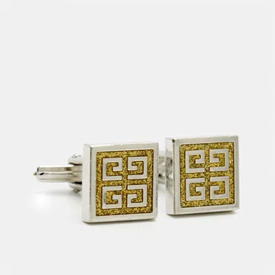 Pre-owned Givenchy Logo Enamel Silver Tone Cufflinks