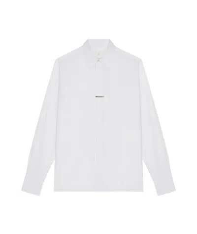 Givenchy Logo Engraved Metal Clip Poplin Shirt In White