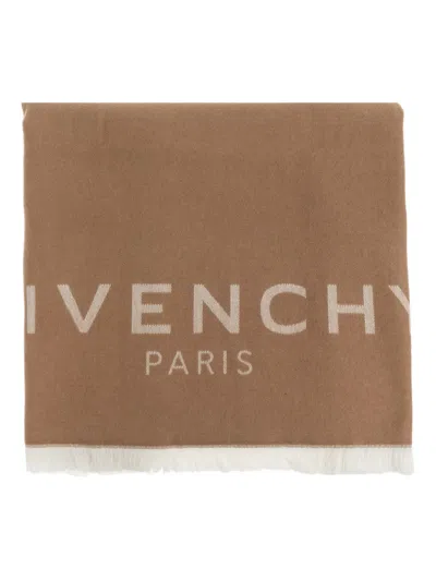 Givenchy Logo Fringed Scarf In Brown