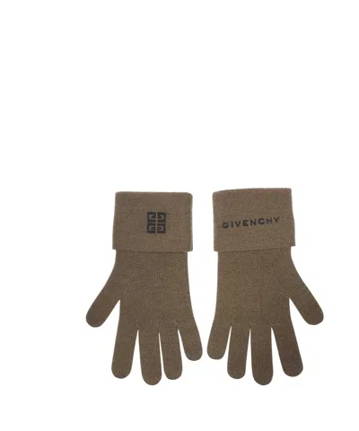 Givenchy Logo Gloves In Brown
