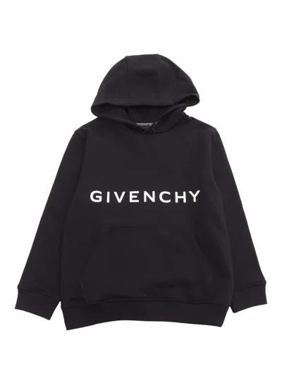 Givenchy Kids' Logo印花棉连帽衫 In Black