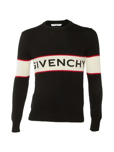 Pre-owned Givenchy Logo Intarsia Crew-neck Sweater In Black