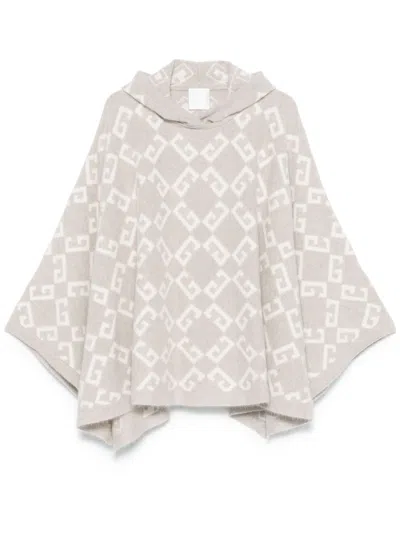 GIVENCHY LOGO-INTARSIA HOODED PONCHO