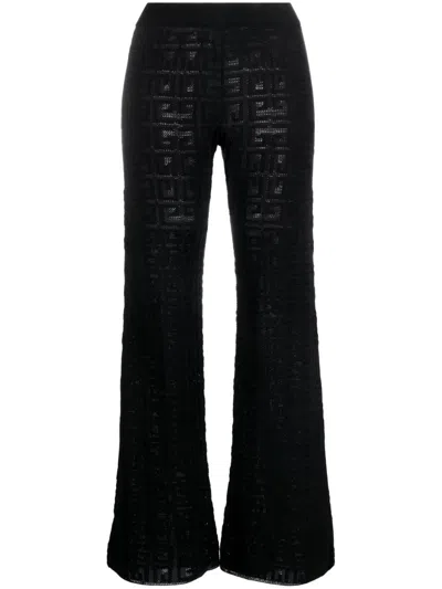 Givenchy Black Flared Leg Pants With 4g Logo All-over In Viscose Blend Woman