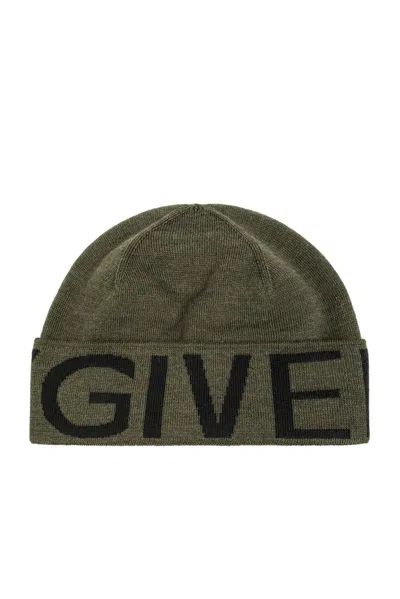 Givenchy Logo Intarsia Knitted Beanie In Green