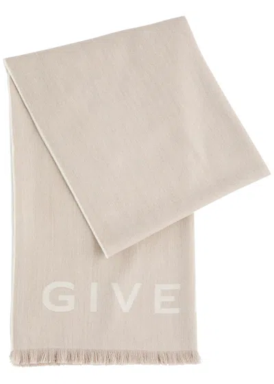 Givenchy Logo-intarsia Wool-blend Scarf In Beige