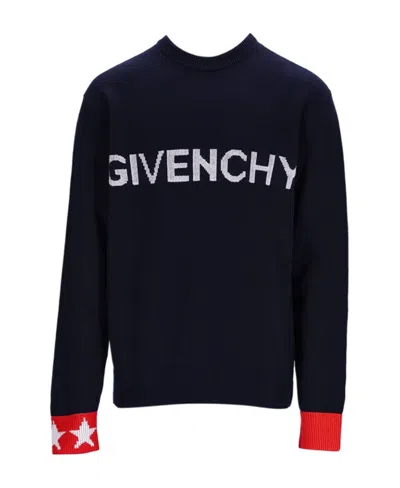 Givenchy Logo-intarsia Wool Jumper In Blue