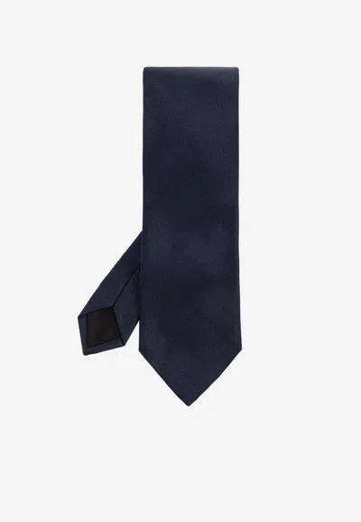 Givenchy Logo Label Silk Tie In Blue