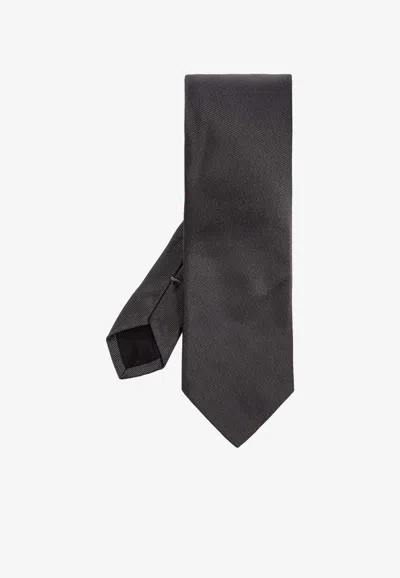 Givenchy Logo Label Silk Tie In Gray