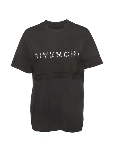 Pre-owned Givenchy Logo Lace-insert T-shirt In Black