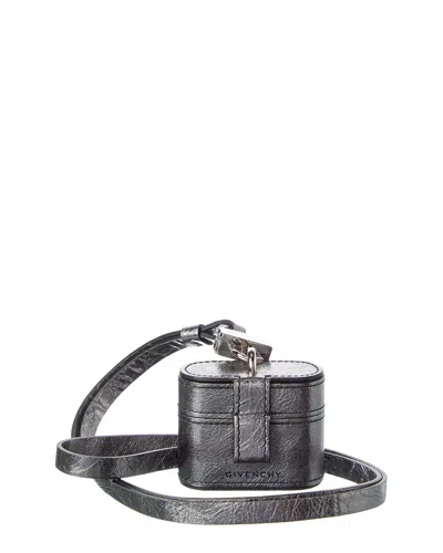 Givenchy Logo Leather Airpod Case In Silver