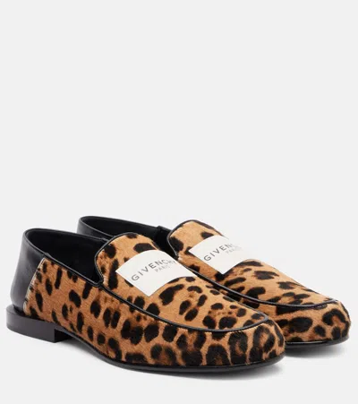 Givenchy Logo Leopard-print Calf Hair Loafers In Brown