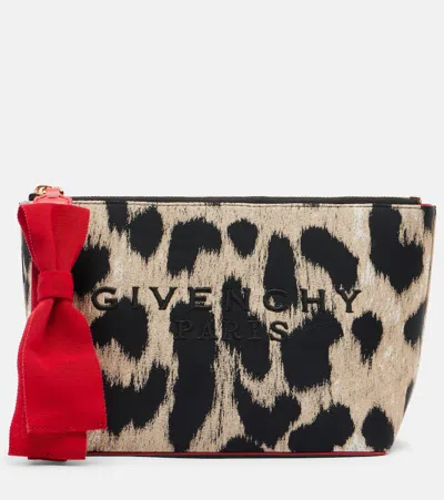 Givenchy Logo Leopard-print Pouch In Beige
