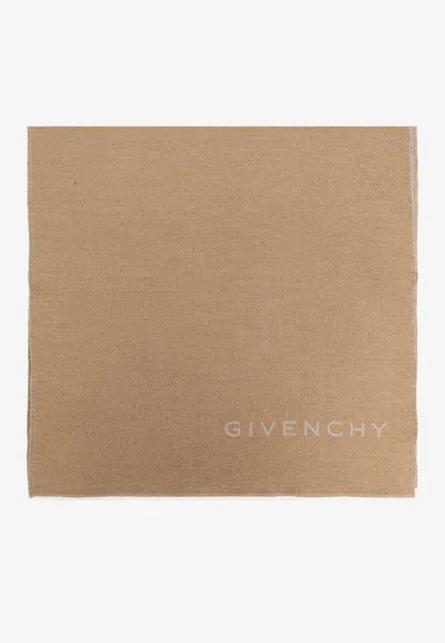 Givenchy Logo Lettering Silk Scarf In Sand