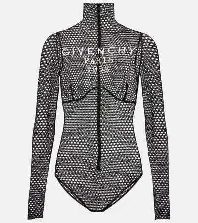 Givenchy Logo Mesh Bodysuit In Black