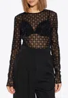 Givenchy Logo Monogram Semi-sheer Bodysuit In Black