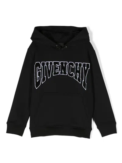 Givenchy Kids' Logo-patch Drawstring Hoodie In Black