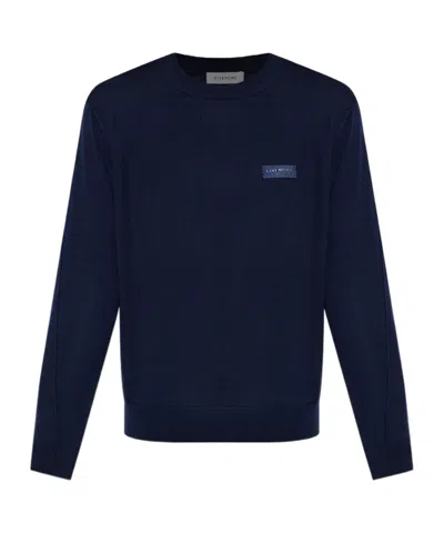 Givenchy Logo Patch Knitted Jumper In Blue