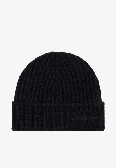 Givenchy Logo Patch Ribbed Beanie In Black