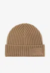Givenchy Logo Patch Ribbed Beanie In Sand