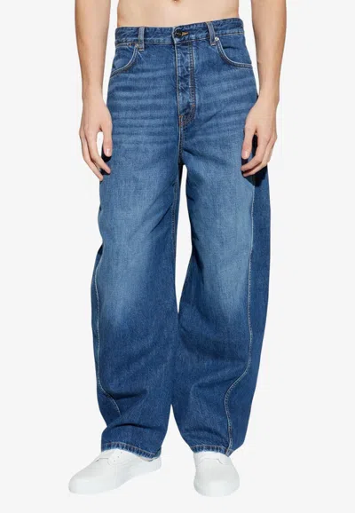 Givenchy Logo Patch Wide-leg Jeans In Blue