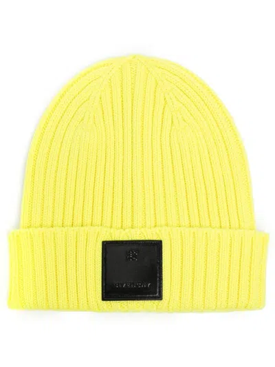 Givenchy Logo-patch Wool Beanie In Yellow