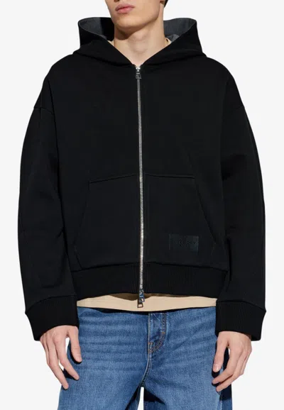 Givenchy Logo Patch Zip-up Hooded Sweatshirt In Black