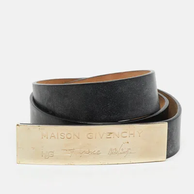Pre-owned Givenchy Logo Plague L Belt Black Leather
