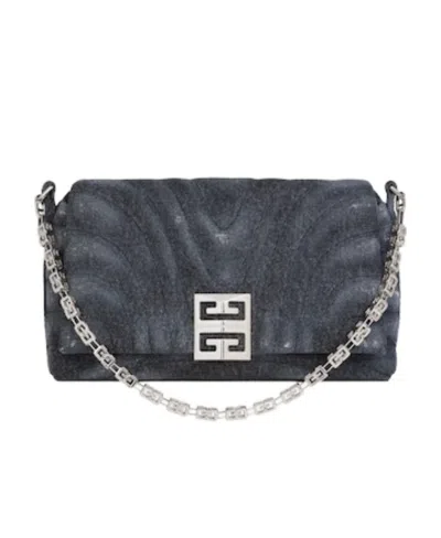 Givenchy Logo Plaque Denim Quilted Small Shoulder Bag In Black