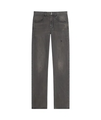 Givenchy Logo-plaque Distressed Straight Jeans In Black