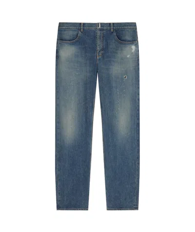 Givenchy Logo-plaque Distressed Straight Jeans In Blue