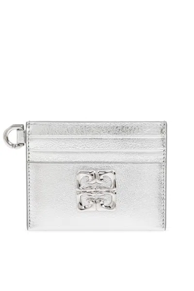 Givenchy Logo Plaque Metallic Card Holder In Silver