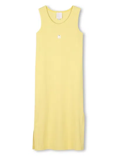 Givenchy Kids' Logo-plaque Rib Knit Dress In 黄色