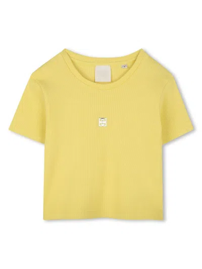Givenchy Kids' Logo-plaque Rib Knit T-shirt In Yellow