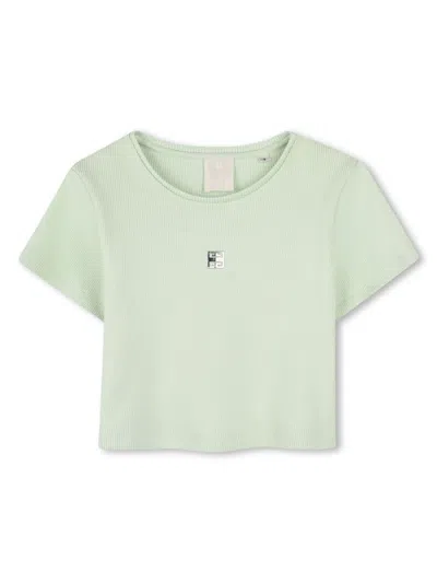 Givenchy Kids' Logo-plaque Ribbed Knit T-shirt In Green