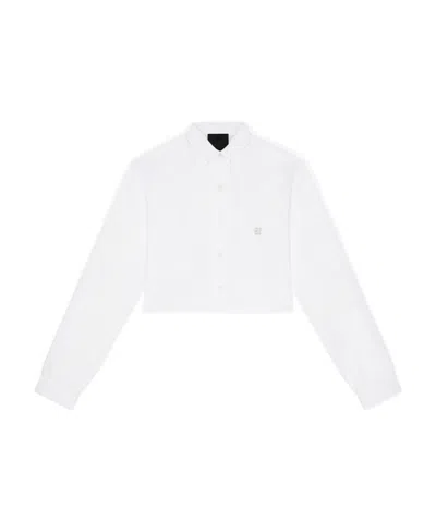 Givenchy 4g Logo Crop Cotton Poplin Button-down Shirt In White