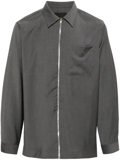 Givenchy Logo-plaque Wool Shirt In Grey