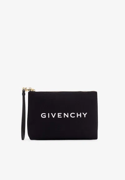 Givenchy Logo Cotton-blend Canvas Clutch In Black
