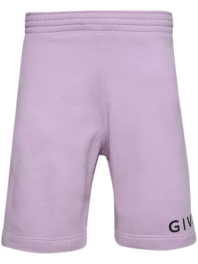 Givenchy Logo-print Cotton Shorts In Purple