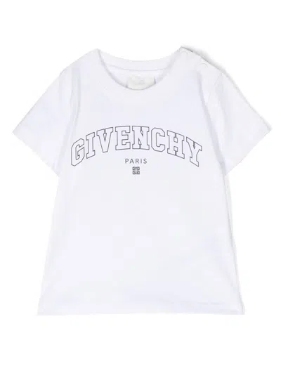 Givenchy White T-shirt For Babykids With Black Logo In Bianco