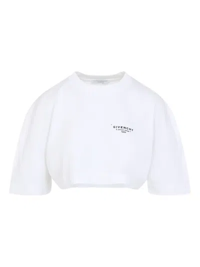 Givenchy Cropped Fit T-shirt In Cotton With Stamp Print Clothing In White