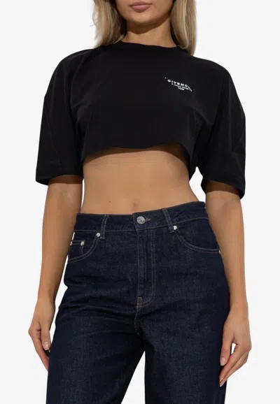 Givenchy Logo Print Cropped T-shirt In Black