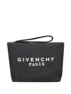 Givenchy Paris Logo Printed Zipped Clutch Bag In Black